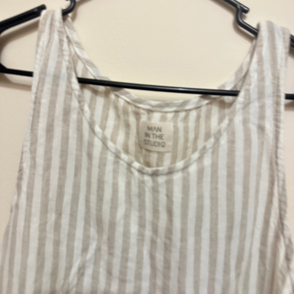 Man in the Studio Striped White and Cream linen dress Womens - Picture 2 of 4